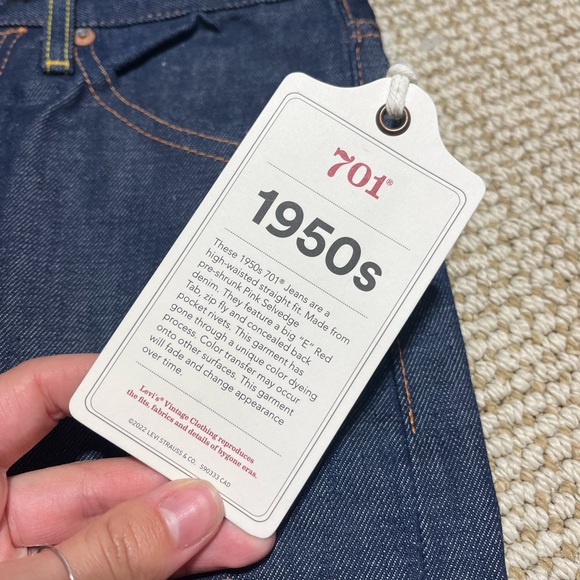 LEVI’S VINTAGE CLOTHING 701 1950s STRAIGHT FIT JEANS SELVEDGE - Picture 3 of 4